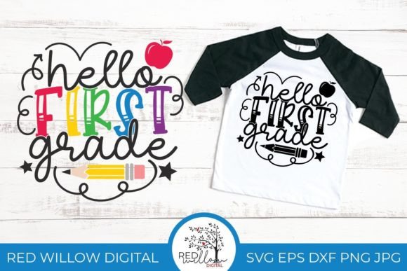 Hello First Grade Back to School Graphics for Crafts & Content